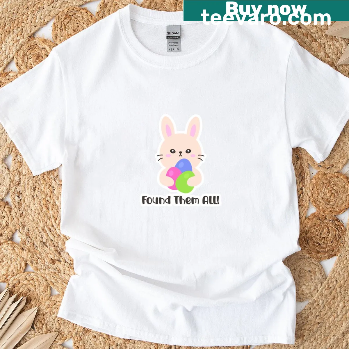 Cute bunny holding Easter eggs in a playful design — on a men's t-shirt