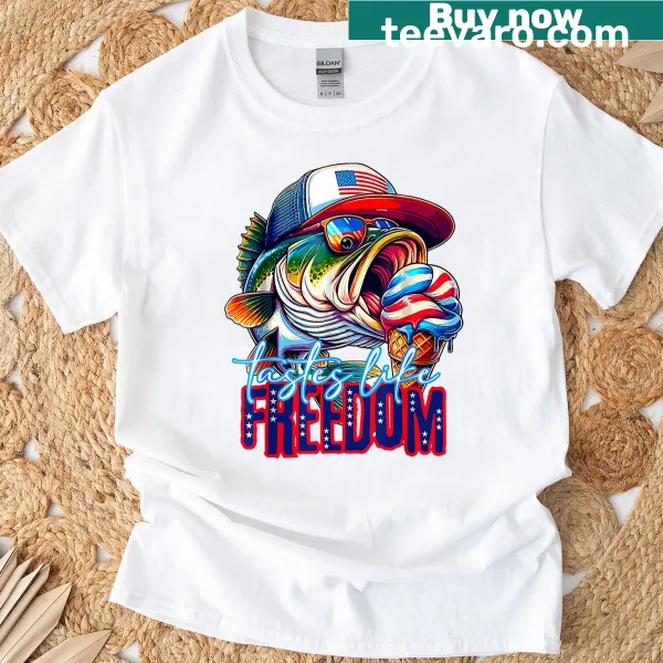Funny fishing t-shirt with 'Tastes Like Freedom' text