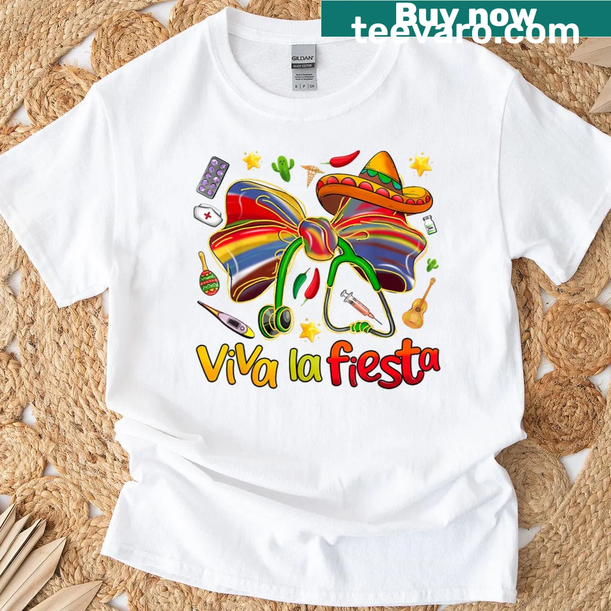 Nurse t-shirt with 'Viva La Fiesta' design and cute bow — on a men's t-shirt