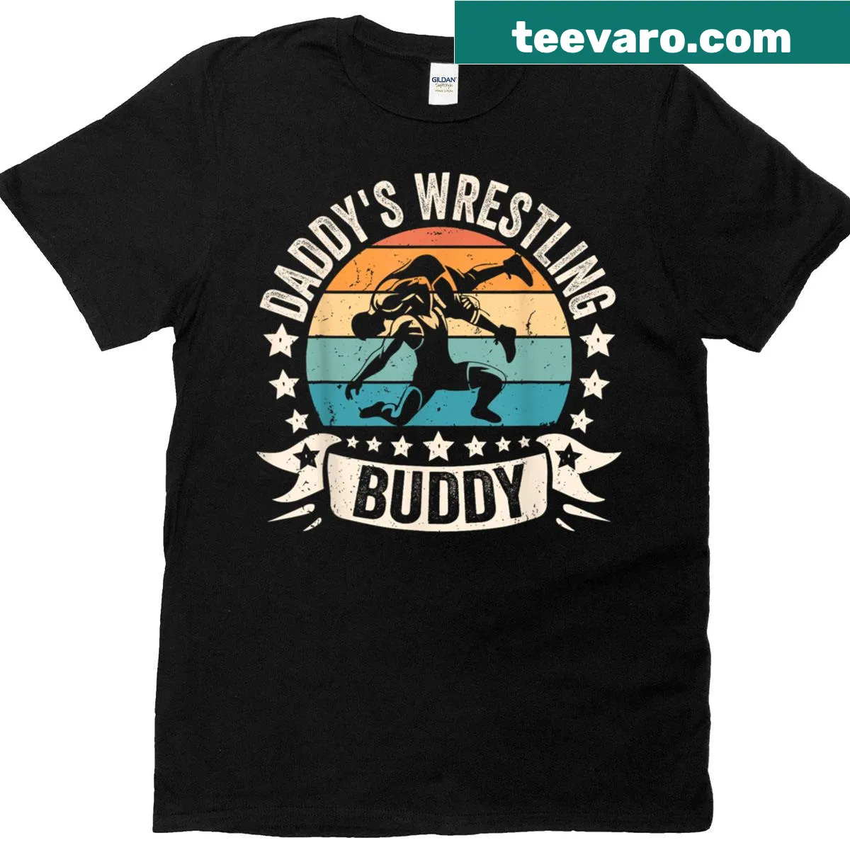 Illustration of a dad and son wrestling design — on a men's t-shirt