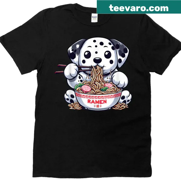 Kawaii Dalmatian eating ramen noodles design
