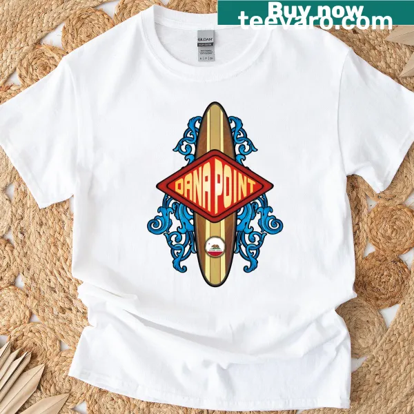 Vintage surfboard graphic T-shirt inspired by Dana Point, California