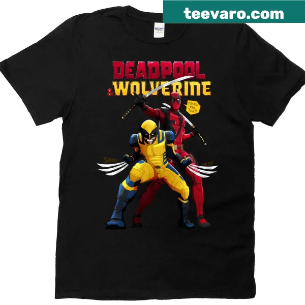 Illustration of Deadpool and Wolverine on a humorous t-shirt