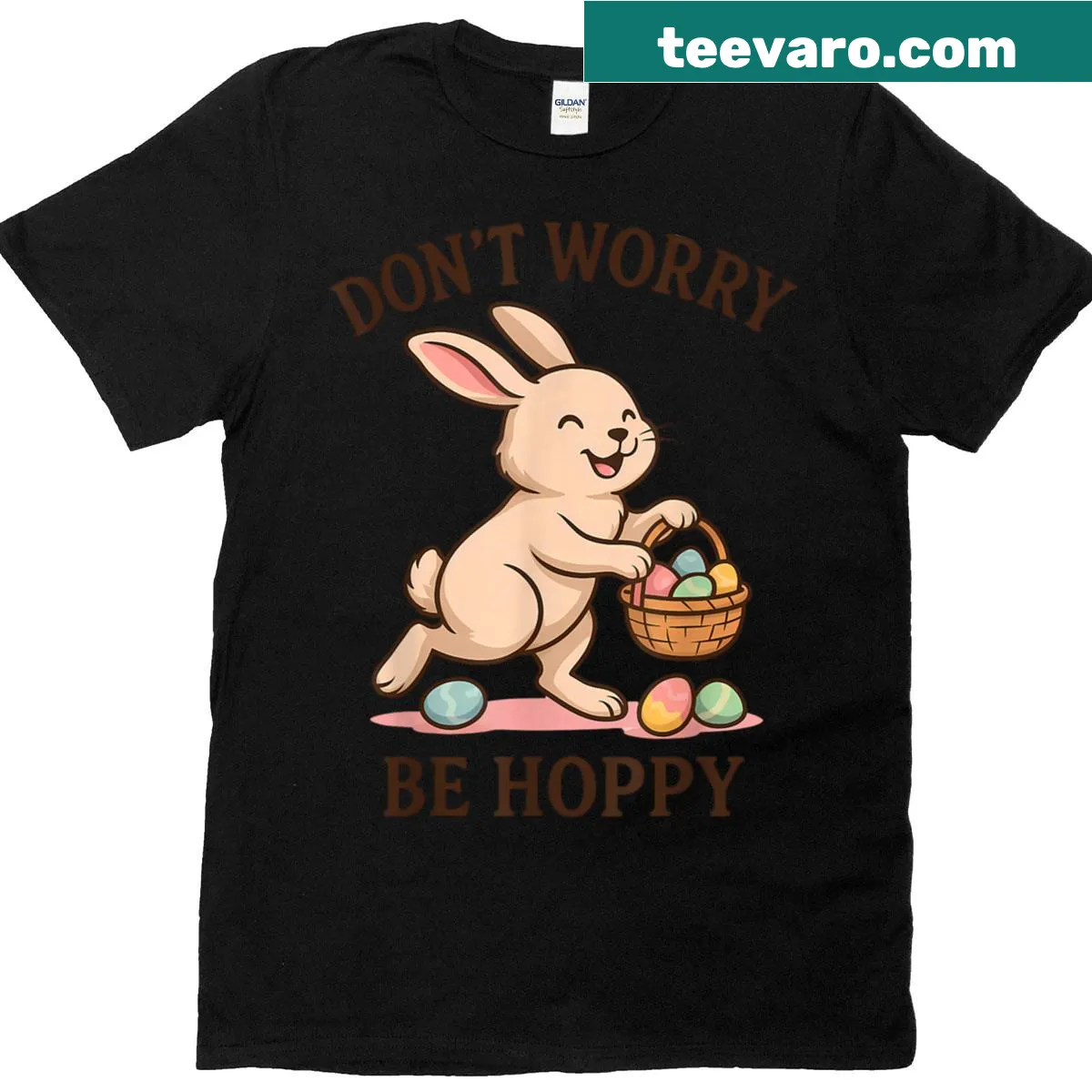 Cute Easter Bunny Pun t-shirt with cartoon graphics and playful text — on a men's t-shirt