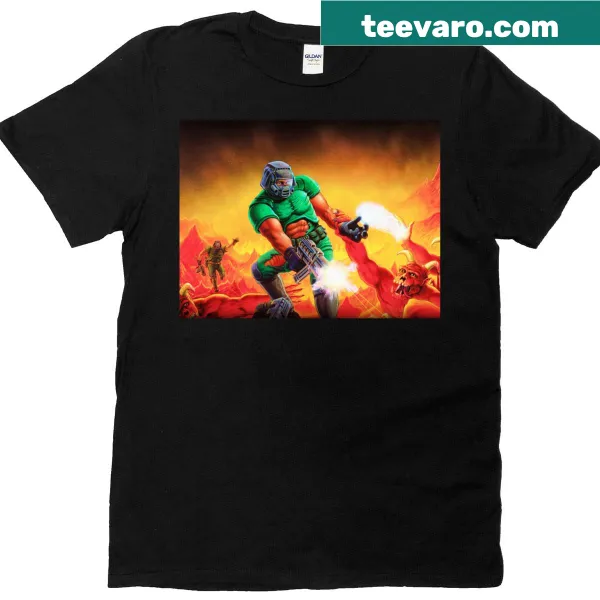 Illustrative Doom Guy T-shirt design showcasing the iconic gaming character