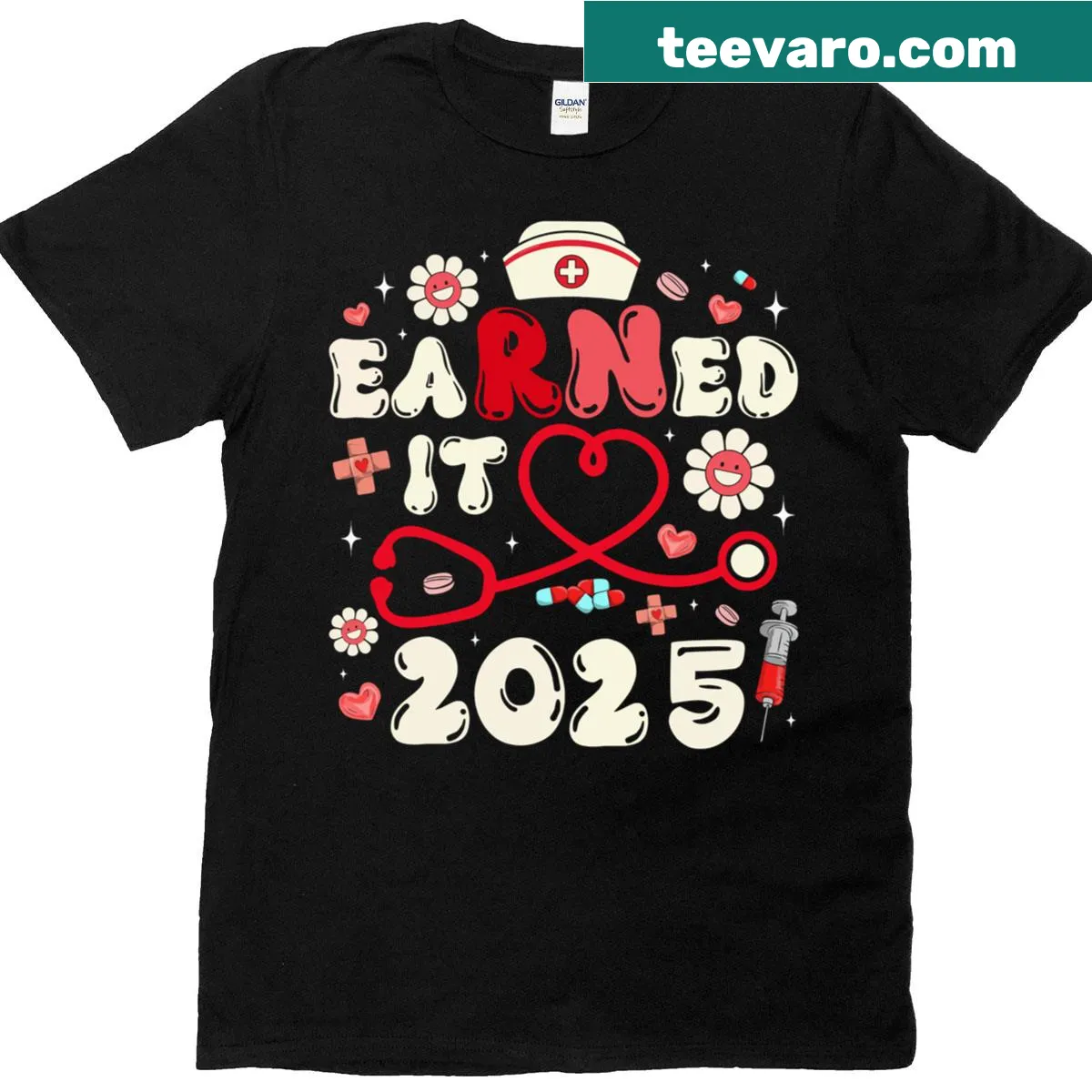 Nurse graduation t-shirt with the phrase Earned It 2025 — on a men's t-shirt