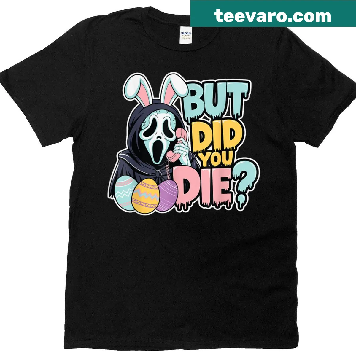 Skeleton bunny with 'But Did You Dye?' text graphic. — on a men's t-shirt