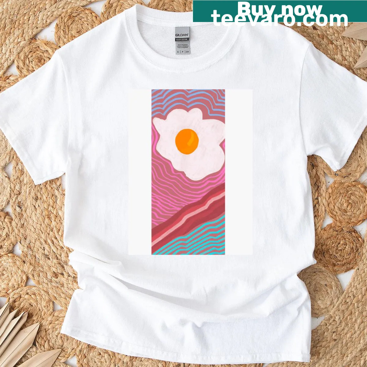 Funny Eggs and Bacon typography on long t-shirt — on a men's t-shirt