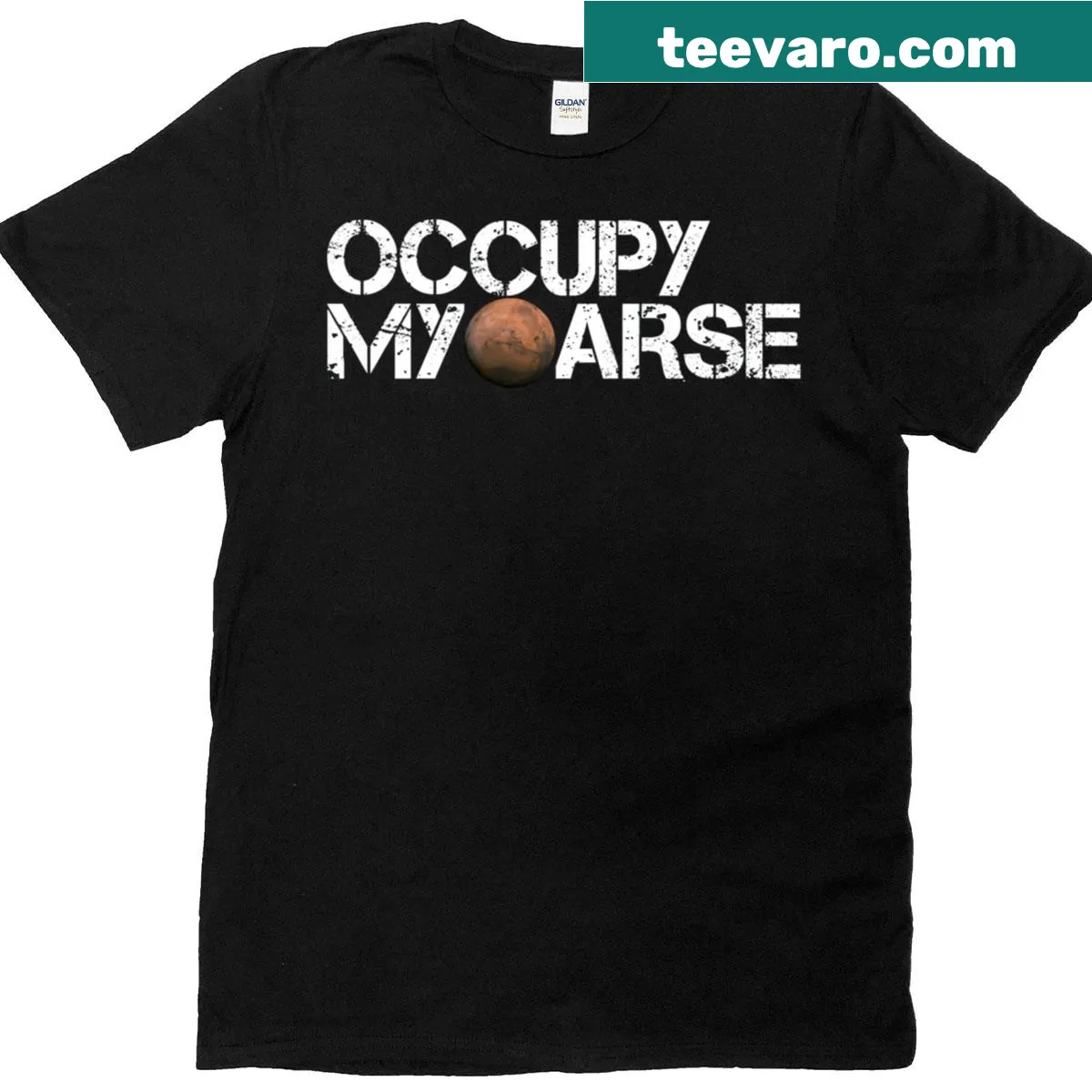Parody graphic T-shirt inspired by Elon Musk's Mars ambitions — on a men's t-shirt