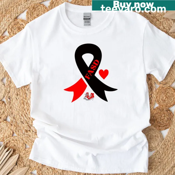 Awareness t-shirt featuring a heart and red shoes design