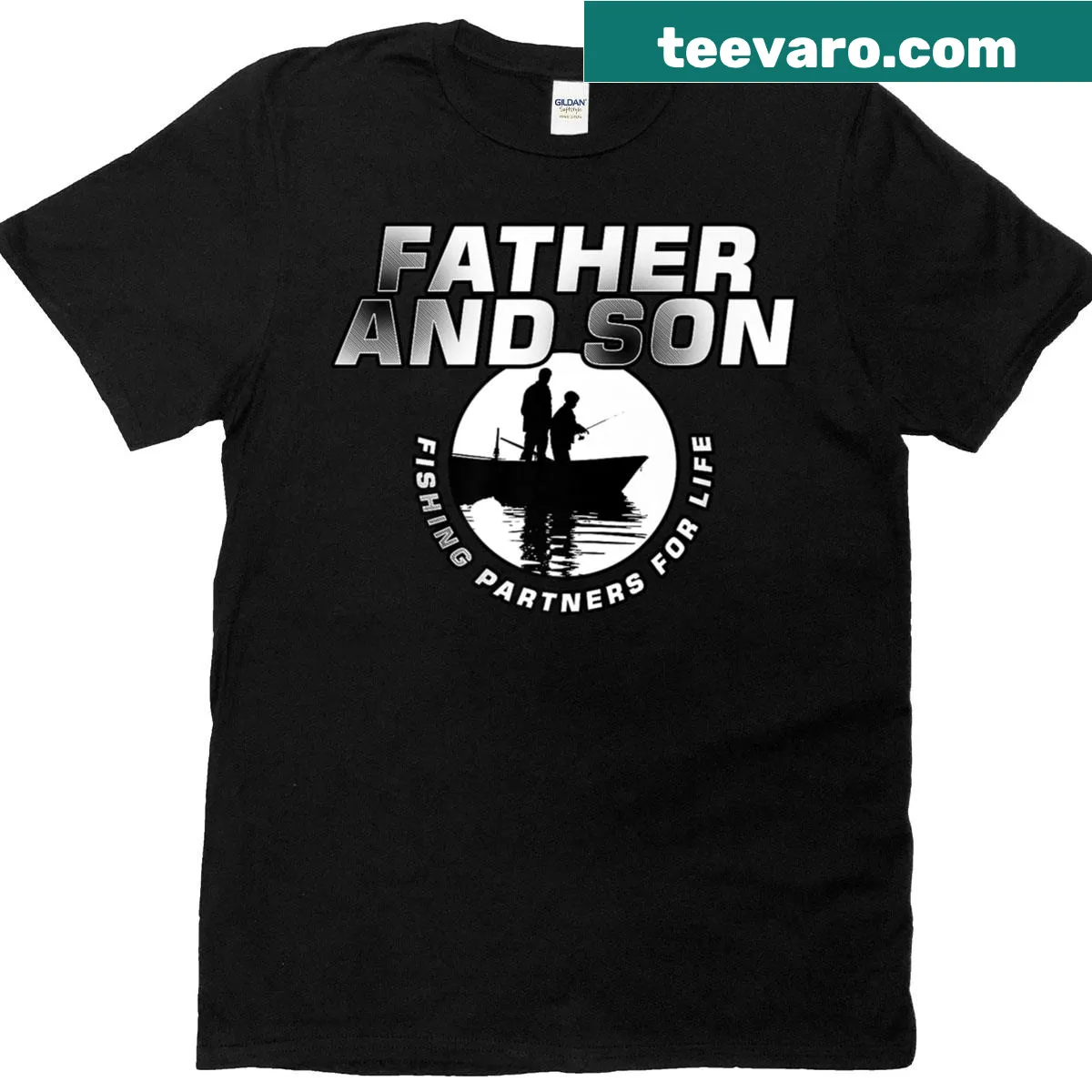 Father and son fishing illustration on t-shirt with heartfelt text — on a men's t-shirt
