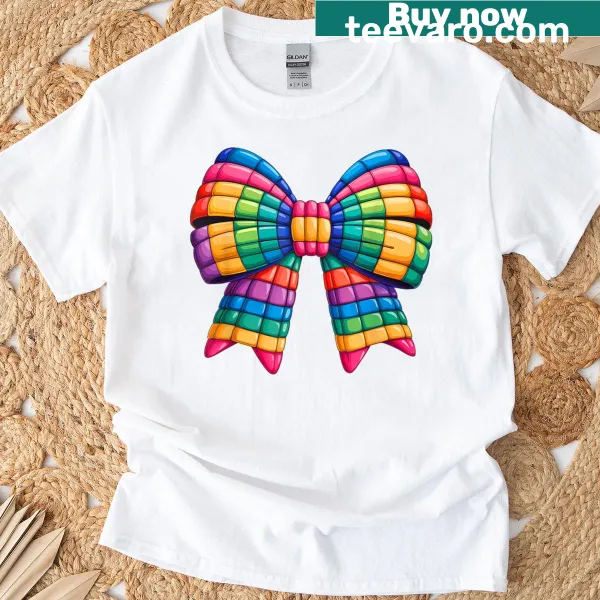 Whimsical Cinco De Mayo T-shirt with a serape pattern bow tie illustration