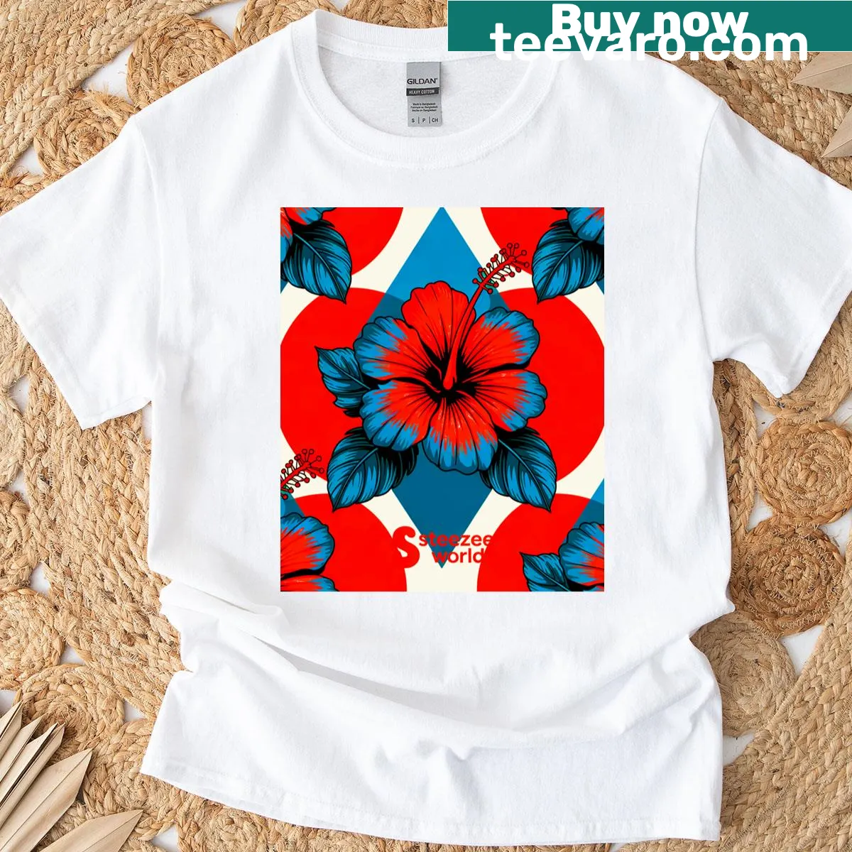 Whimsical floral design representing July blooms — on a men's t-shirt