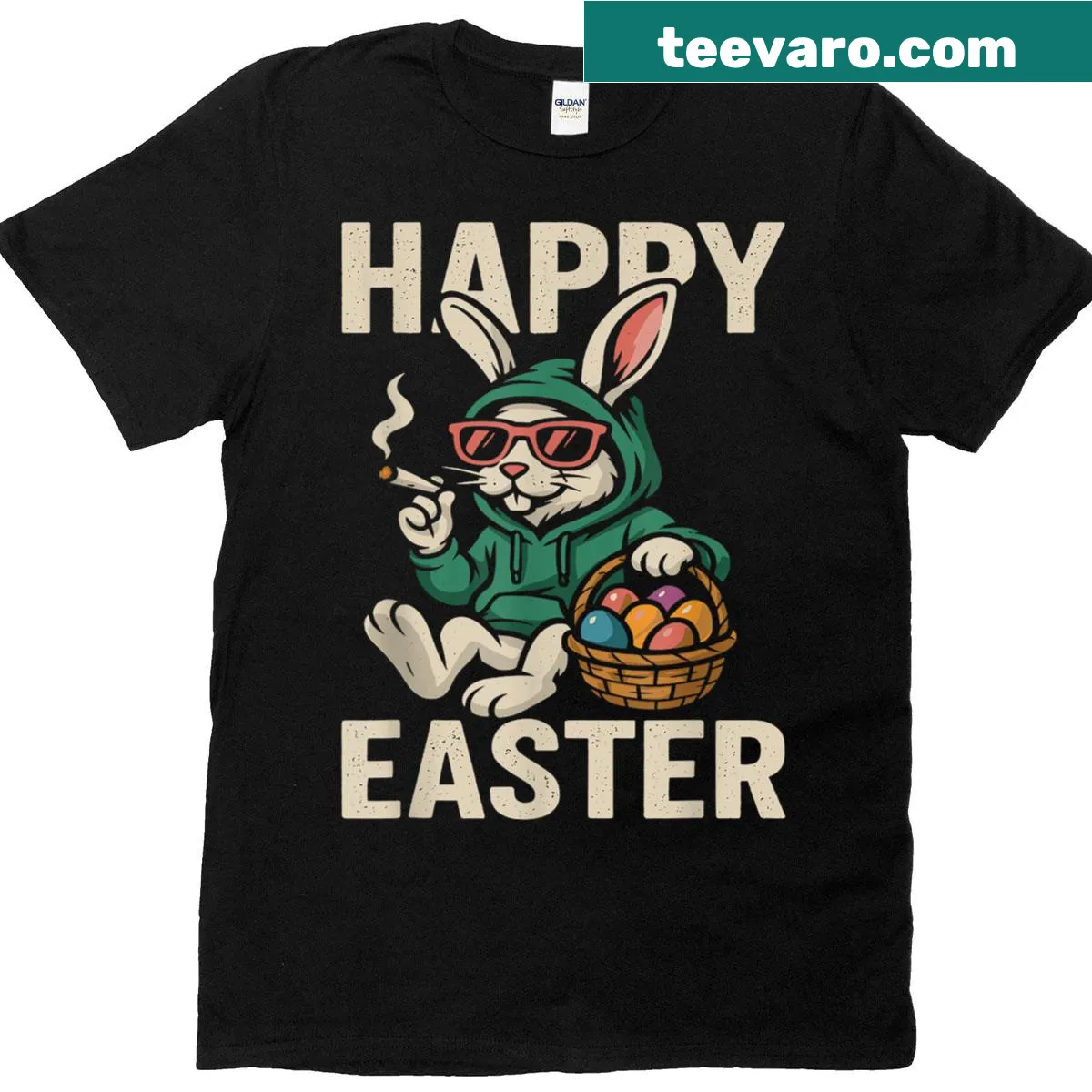 Humorous Easter T-shirt with 'Some Bunnys Baked' text. — on a men's t-shirt
