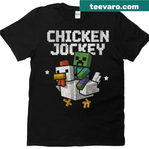 Funny chicken jockey zombie pixel art design on T-shirt