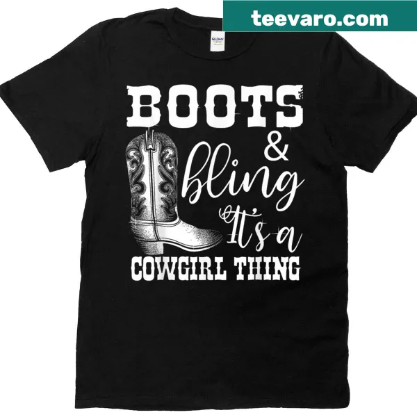 Cute t-shirt featuring bling cowgirl boots graphic for country lovers.