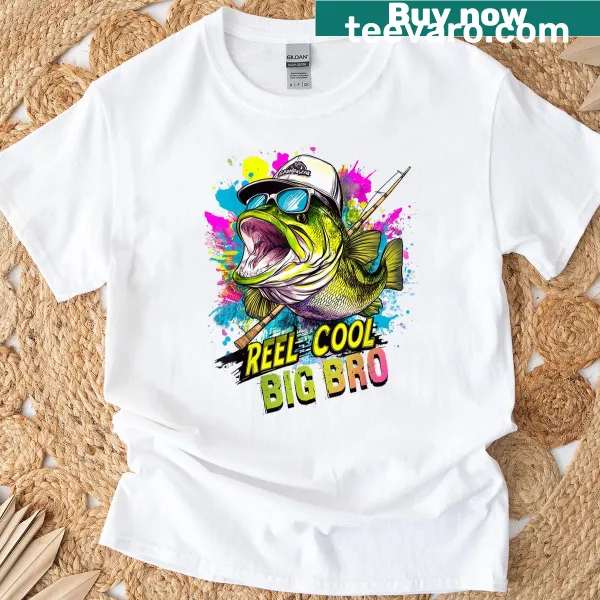 Vintage fishing reel graphic with text for big brother T-shirt