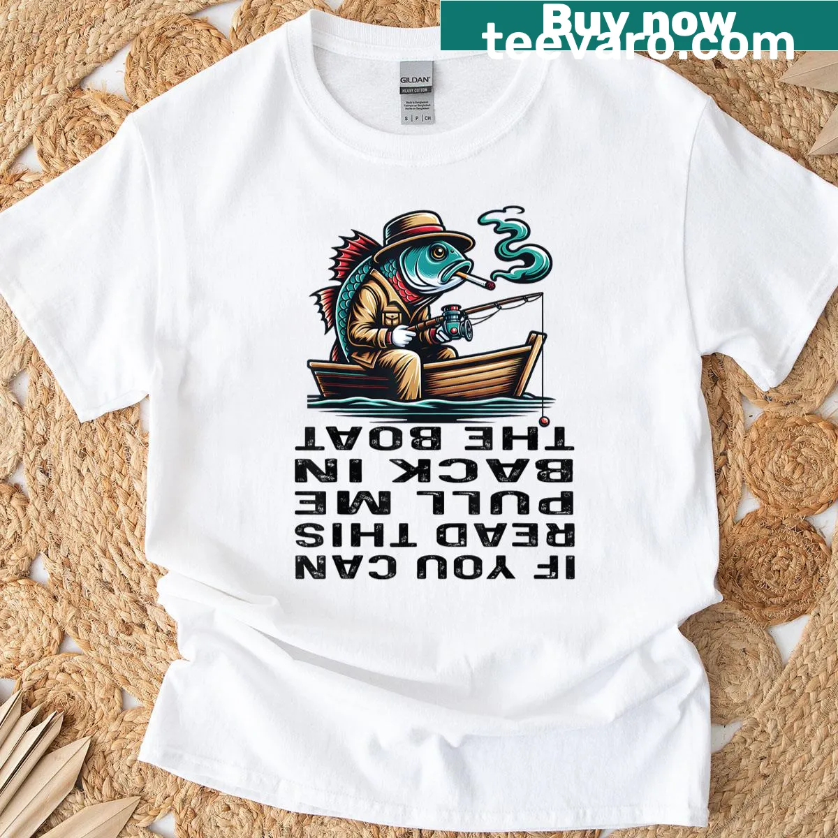Humorous T-shirt for fishing enthusiasts — on a men's t-shirt