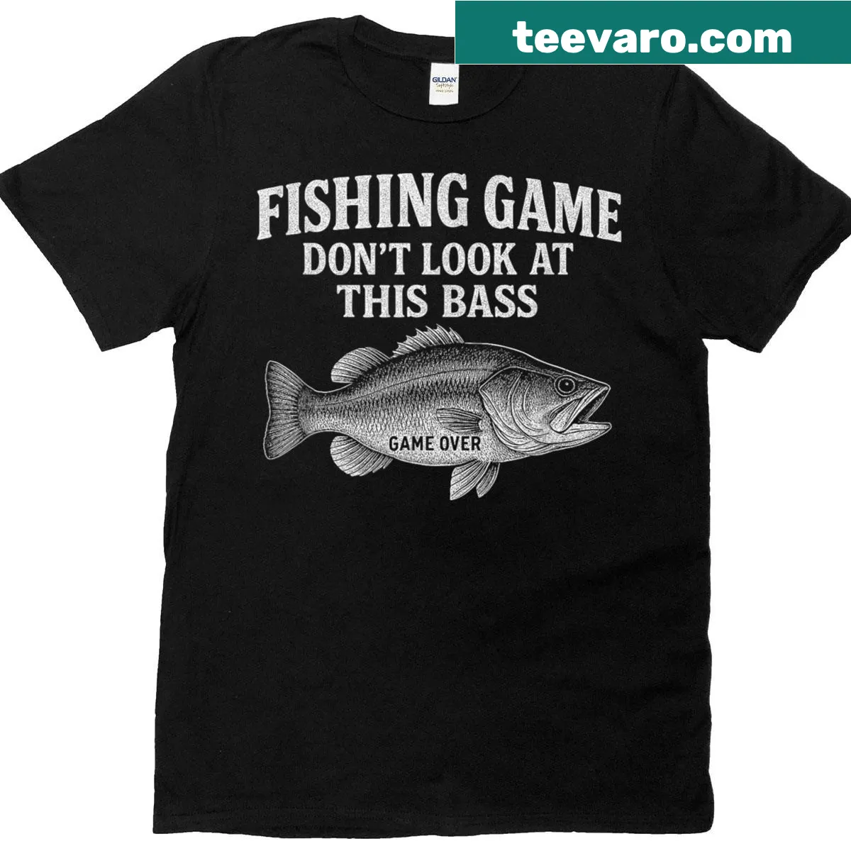 Humorous fishing graphic with 'Game Over' on T-shirt — on a men's t-shirt