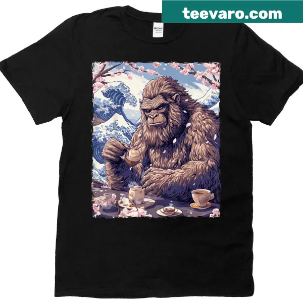 Cartoon Bigfoot graphic inspired by anime on T-shirt