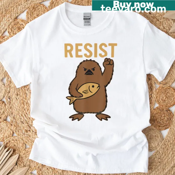 Humorous penguin graphic protesting tariffs on a fun t-shirt