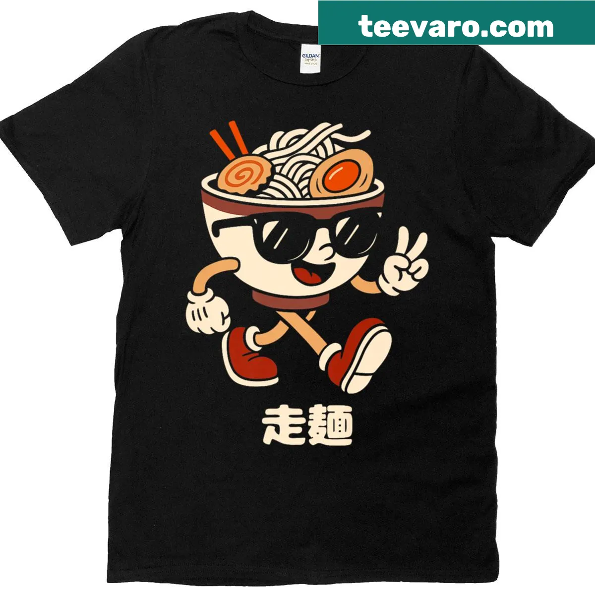 Kawaii ramen anime T-shirt featuring cute graphics — on a men's t-shirt