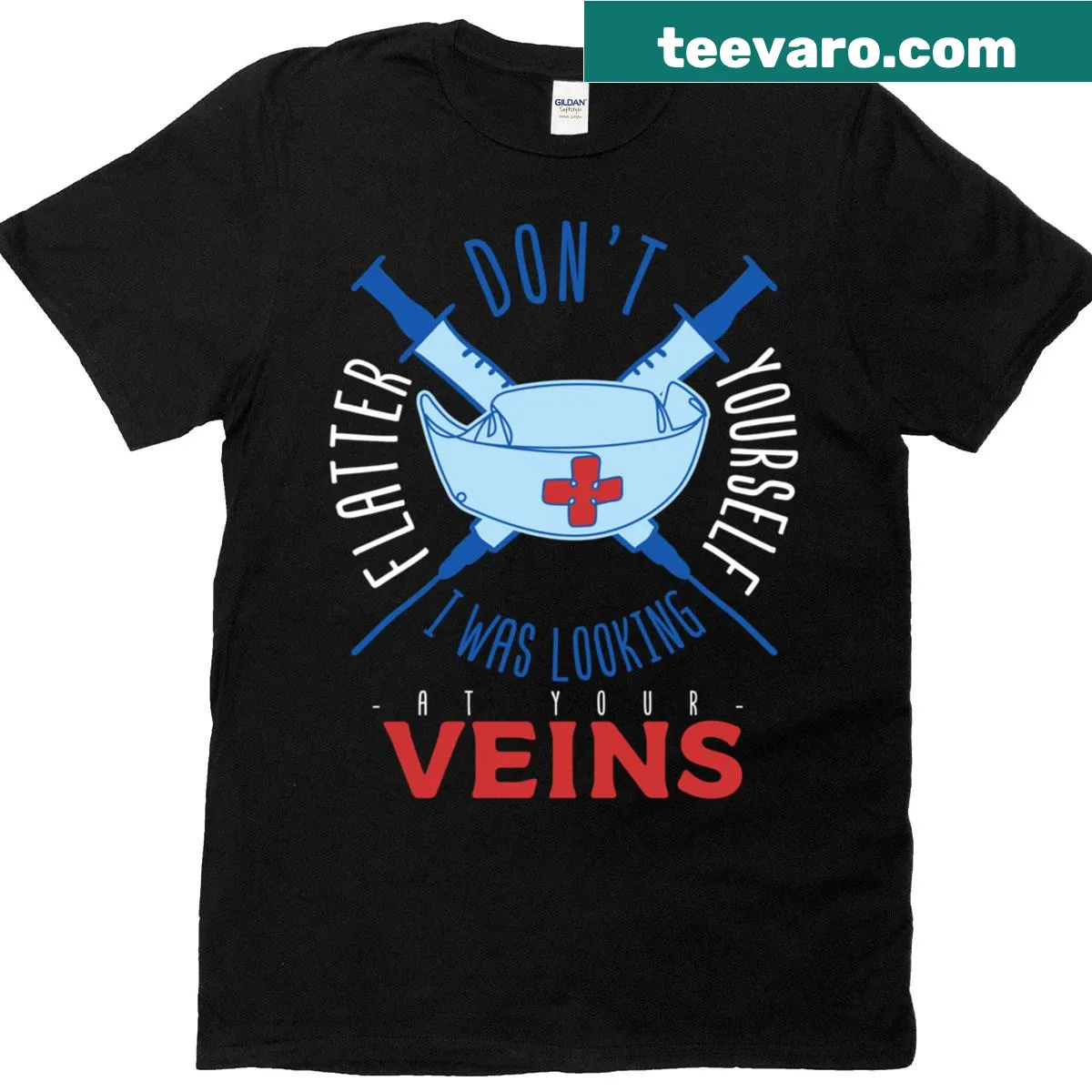 Witty registered nurse t-shirt featuring humorous healthcare graphics — on a men's t-shirt