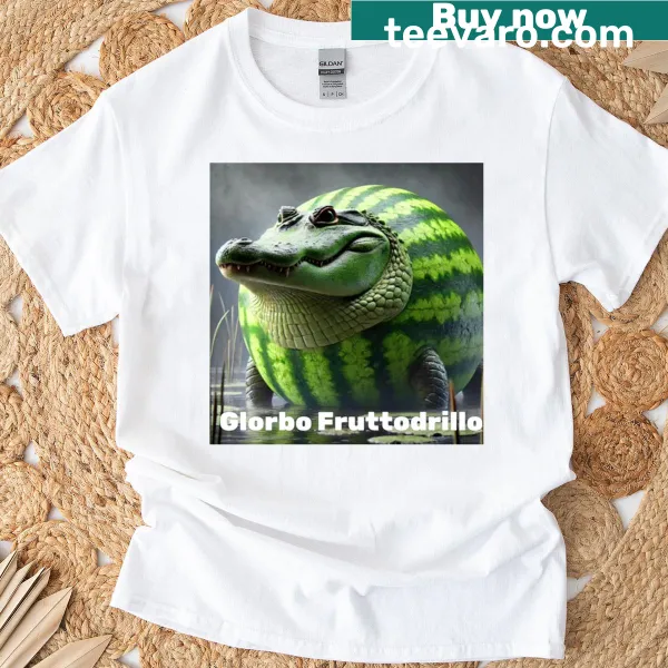 Meme T-shirt with Glorbo Fruttodrillo design in sticker magnet style