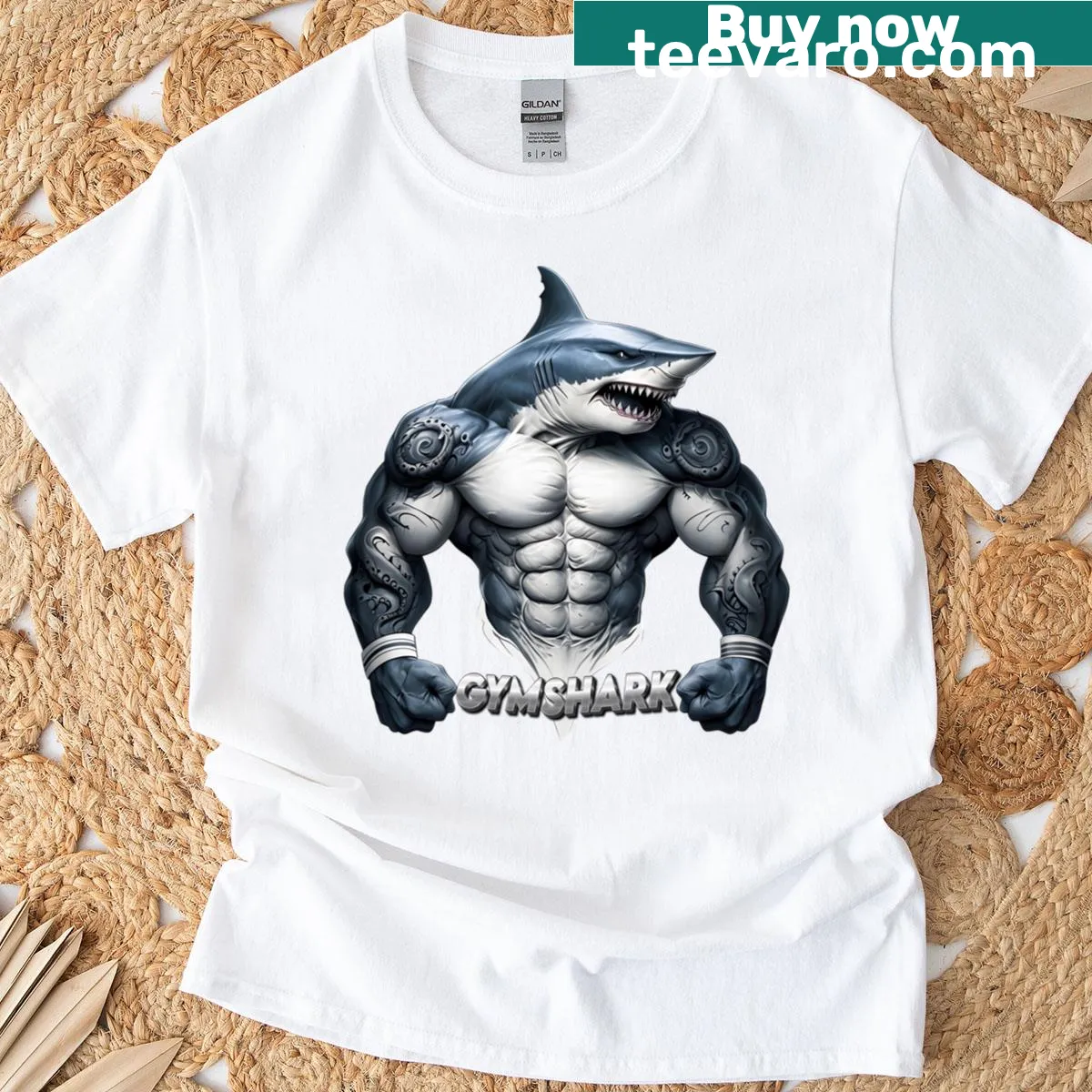 Stylish Gym Shark 1 t-shirt for fitness enthusiasts — on a men's t-shirt