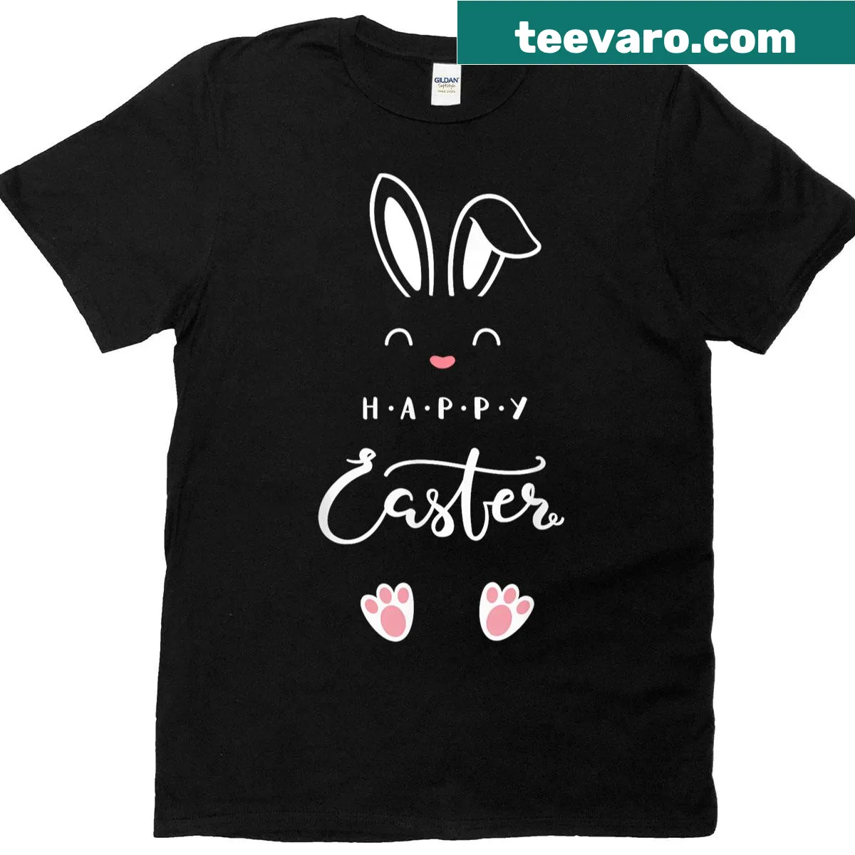 Easter T-shirt with a cheerful bunny and colorful Easter eggs — on a men's t-shirt