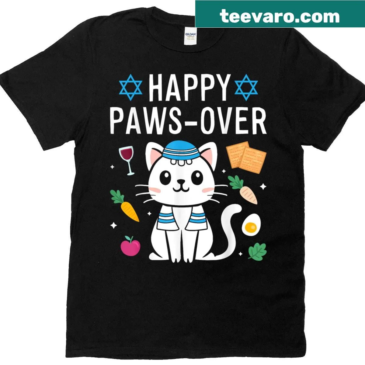 Funny Passover-themed graphic for cat lovers on T-shirt — on a men's t-shirt