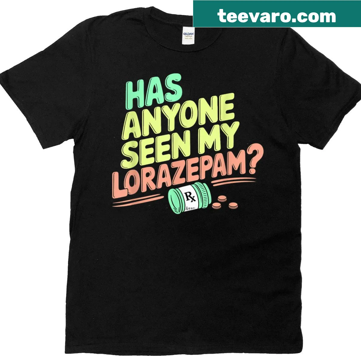 Humorous text graphic about lorazepam and nursing — on a men's t-shirt
