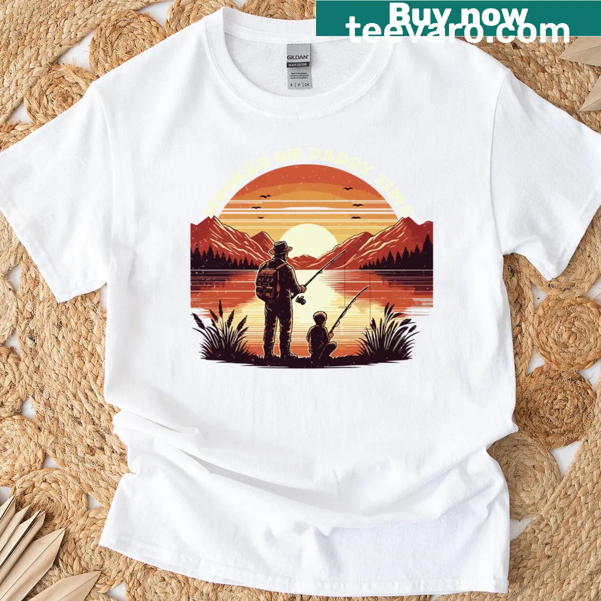 Fishing-themed t-shirt with 'Hooked On Daddy Time' text. — on a men's t-shirt