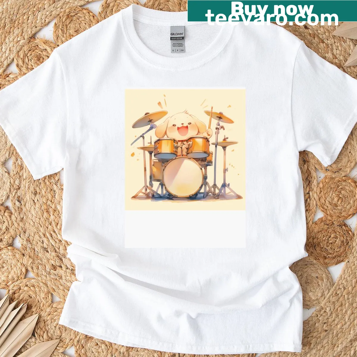 Proud drummer t-shirt with lively text design. — on a men's t-shirt