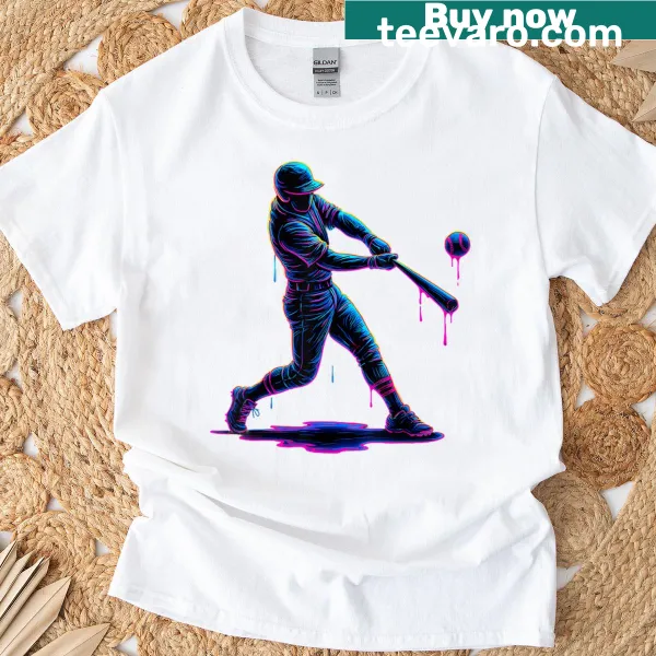 Playful T-shirt with a baseball player melting into ice cream with sprinkles