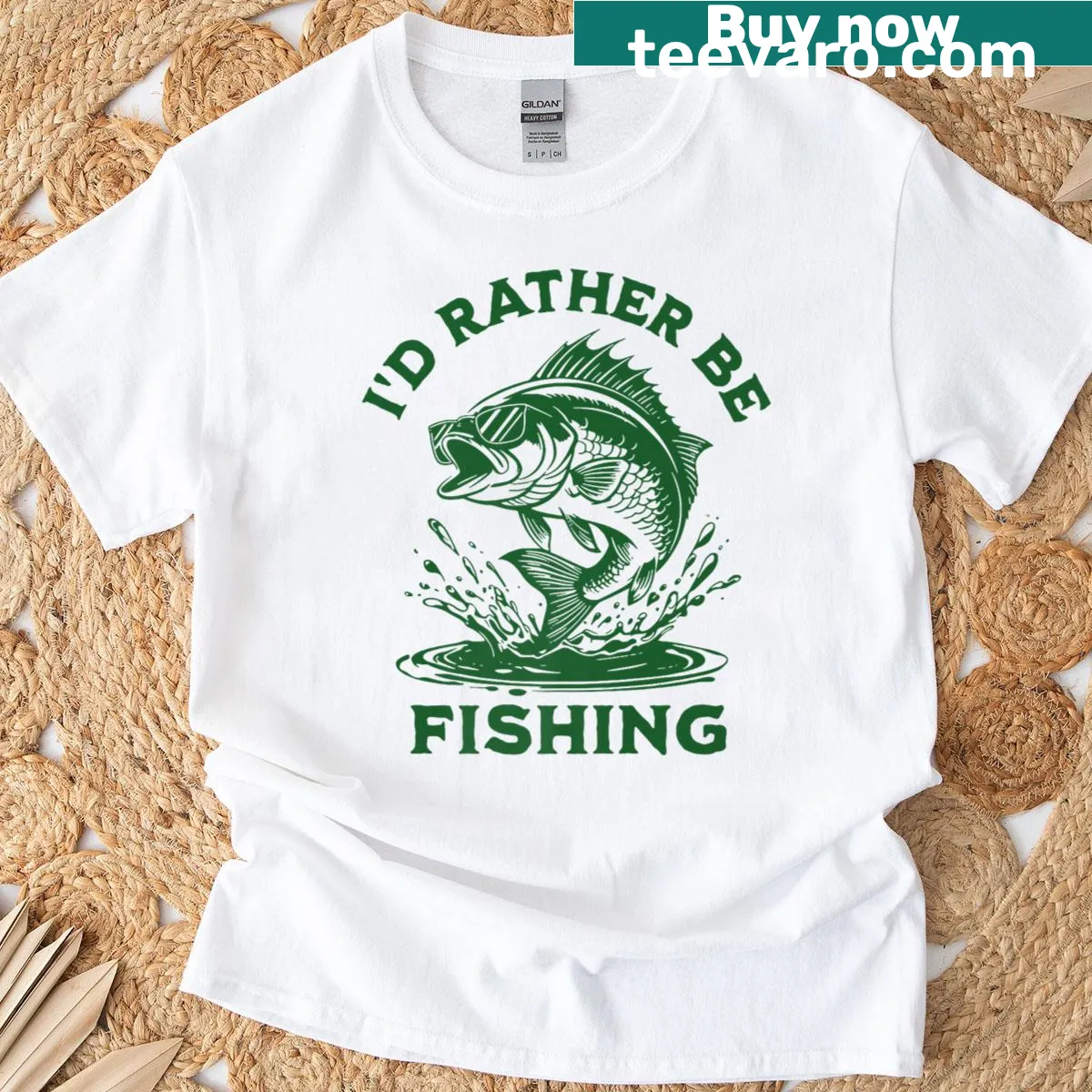 T-shirt with a bold 'I'd rather be fishing' message in typography — on a men's t-shirt
