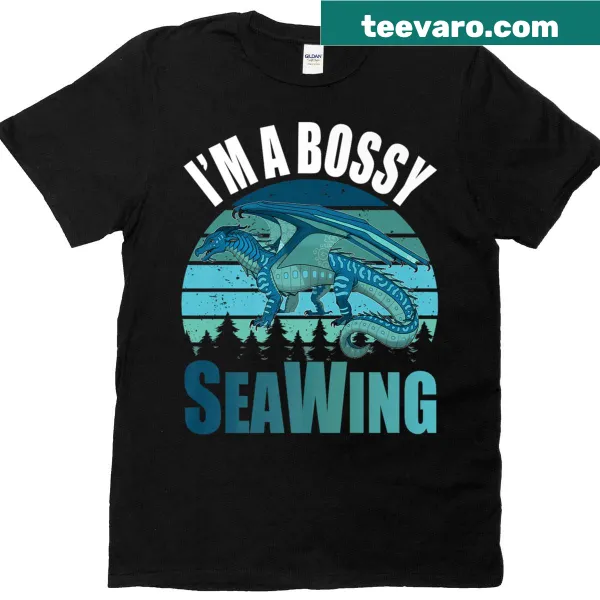 Whimsical seawing dragon illustration on a kids' T-shirt.