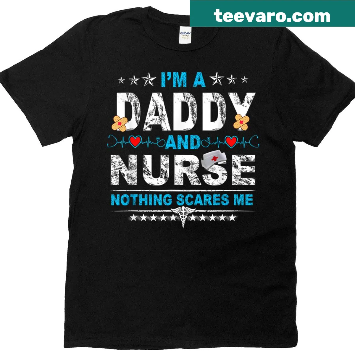 Funny typography shirt celebrating dads and nurses. — on a men's t-shirt