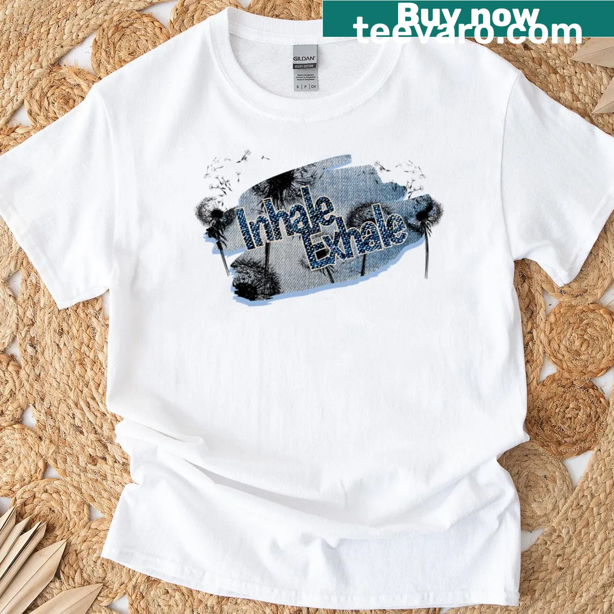Inspirational inhale exhale typography t-shirt — on a men's t-shirt
