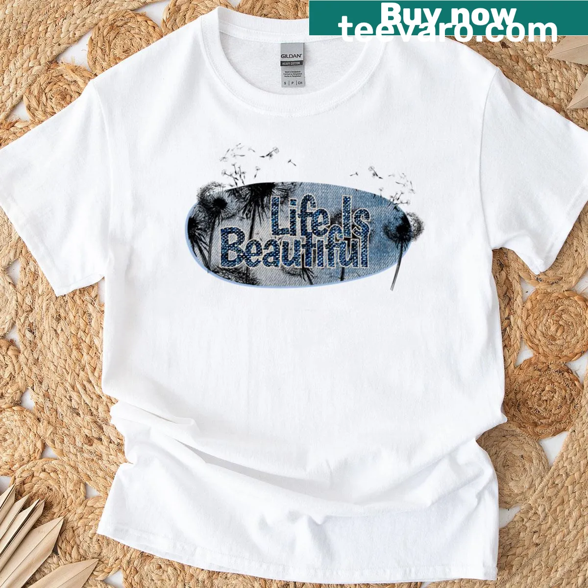 Inspirational quote 'Life Is Beautiful' on T-shirt — on a men's t-shirt