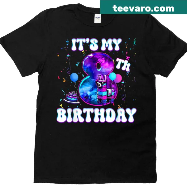 Birthday t-shirt for 8-year-old boy with llama and 'It's My Birthday' text
