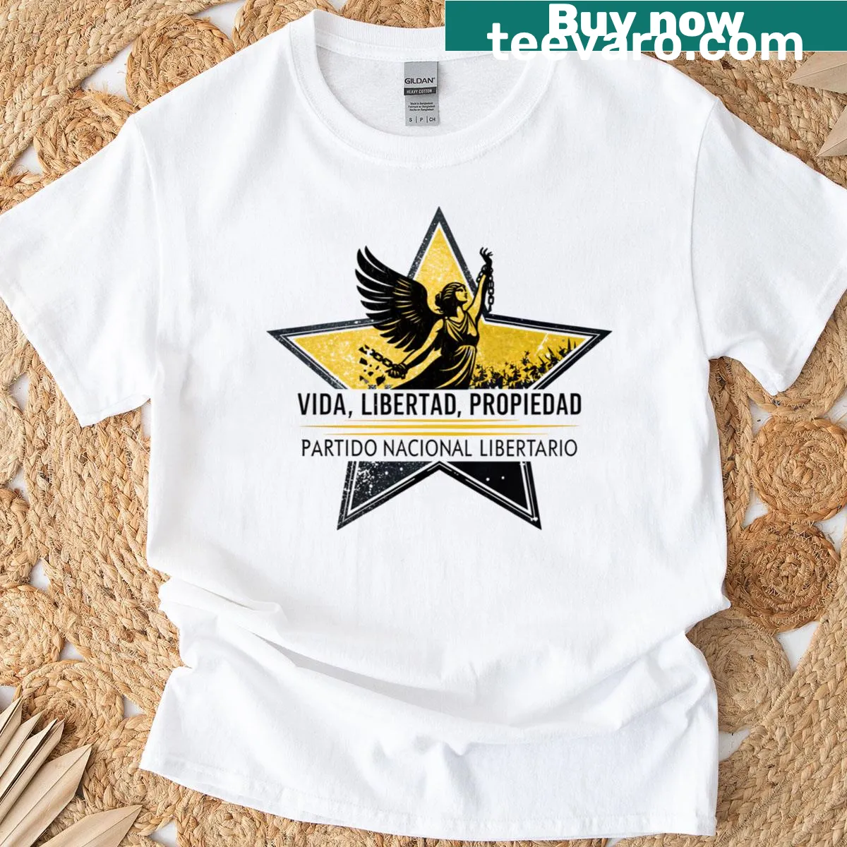 Text graphic featuring Johannes Kaiser on a political-themed t-shirt — on a men's t-shirt