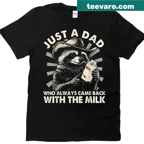 Funny t-shirt featuring a raccoon and text about milk