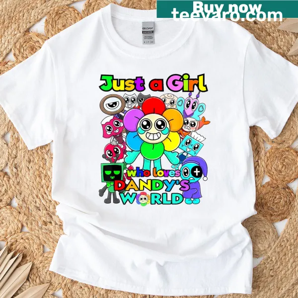 Cartoon graphic of a girl who loves Dandy's World on a T-shirt