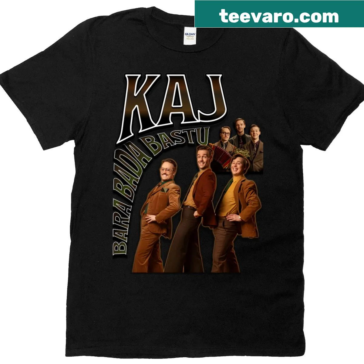 T-shirt displaying 'Kaj Bara Bada Bastu' for Eurovision 2025. — on a men's t-shirt
