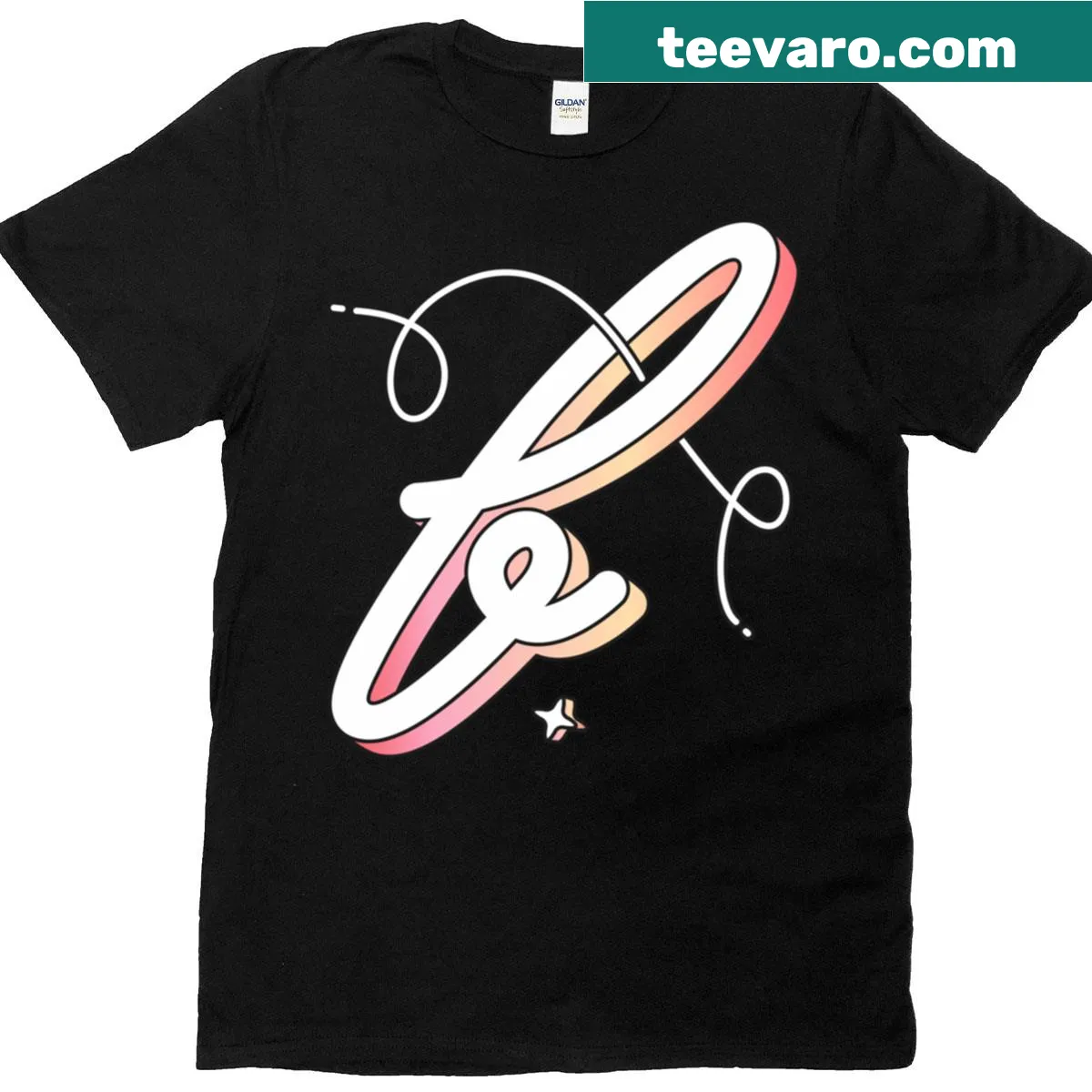 Illustrated T-shirt featuring the letter 'B' in rainbow colors — on a men's t-shirt