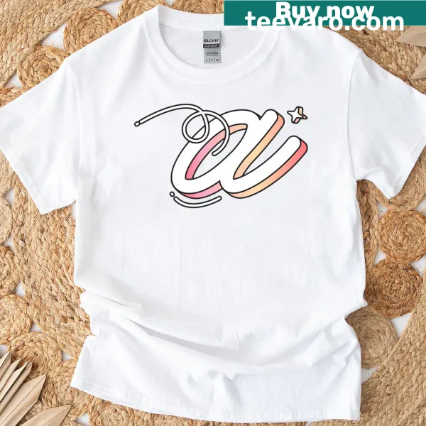 Long t-shirt featuring a rainbow alphabet in Latin letters