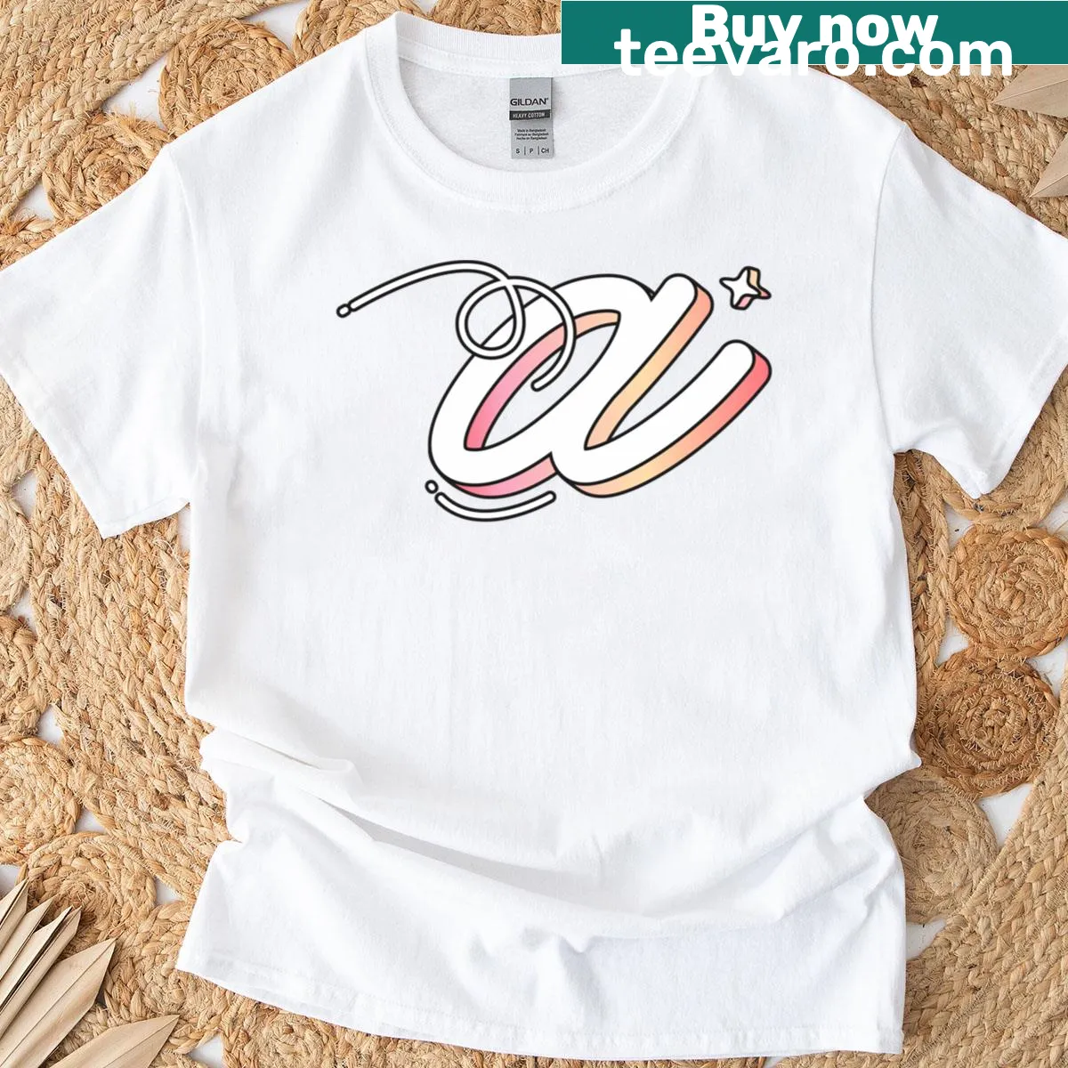 Long t-shirt featuring a rainbow alphabet in Latin letters — on a men's t-shirt