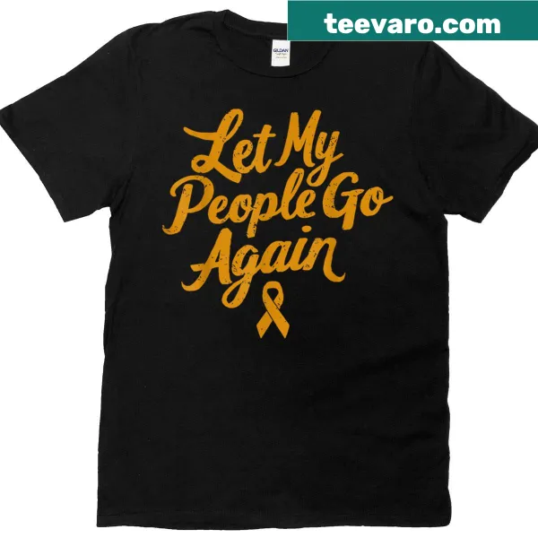 Passover t-shirt with yellow ribbon and text 'Let My People Go'