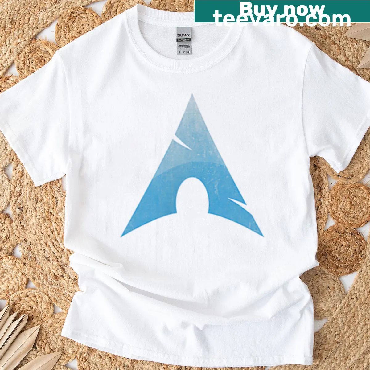 Vintage worn logo t-shirt featuring Arch Linux design — on a men's t-shirt